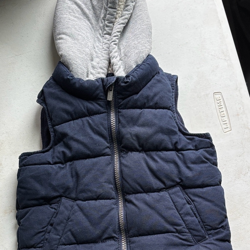 Old Navy Navy Blue Vest with Gray and Cream Hood